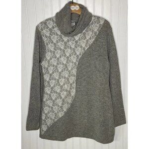 Soft Surroundings Women’s Medium White Lace Gray Wool Blend Tunic Sweater Top